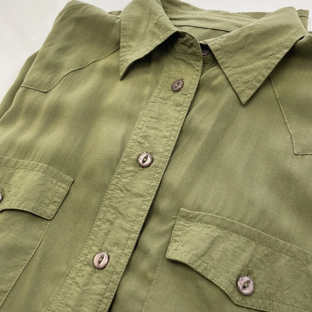 Frye • Olive Green Button-down Addie Top with Front Chest Pockets - Picture 9 of 12